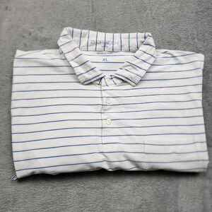 B Draddy Mens XL Polo White Blue Striped Pima Cotton Blend Golf Casual Shirt